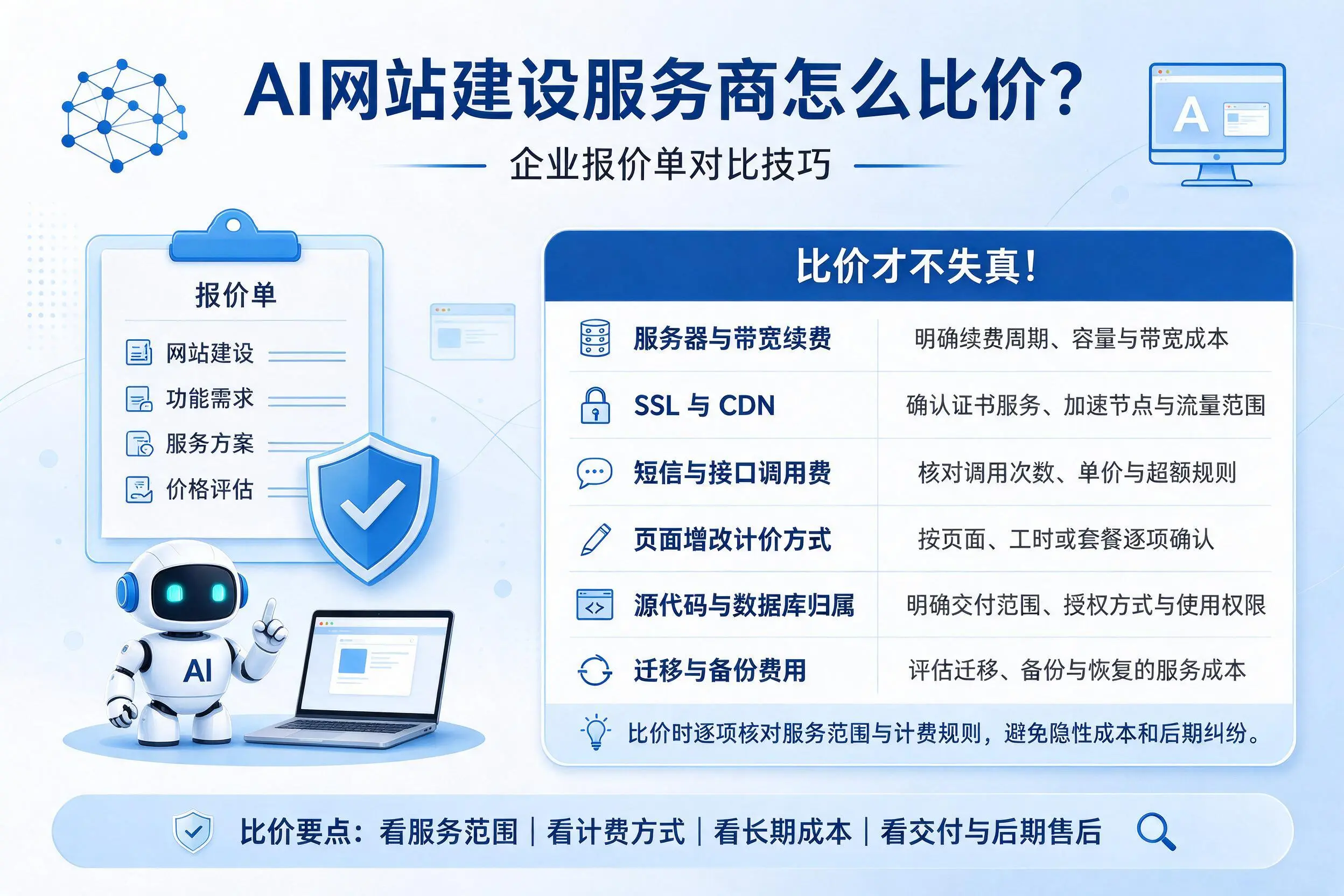 AI网站建设服务商怎么比价？商丘企业报价单对比技巧
