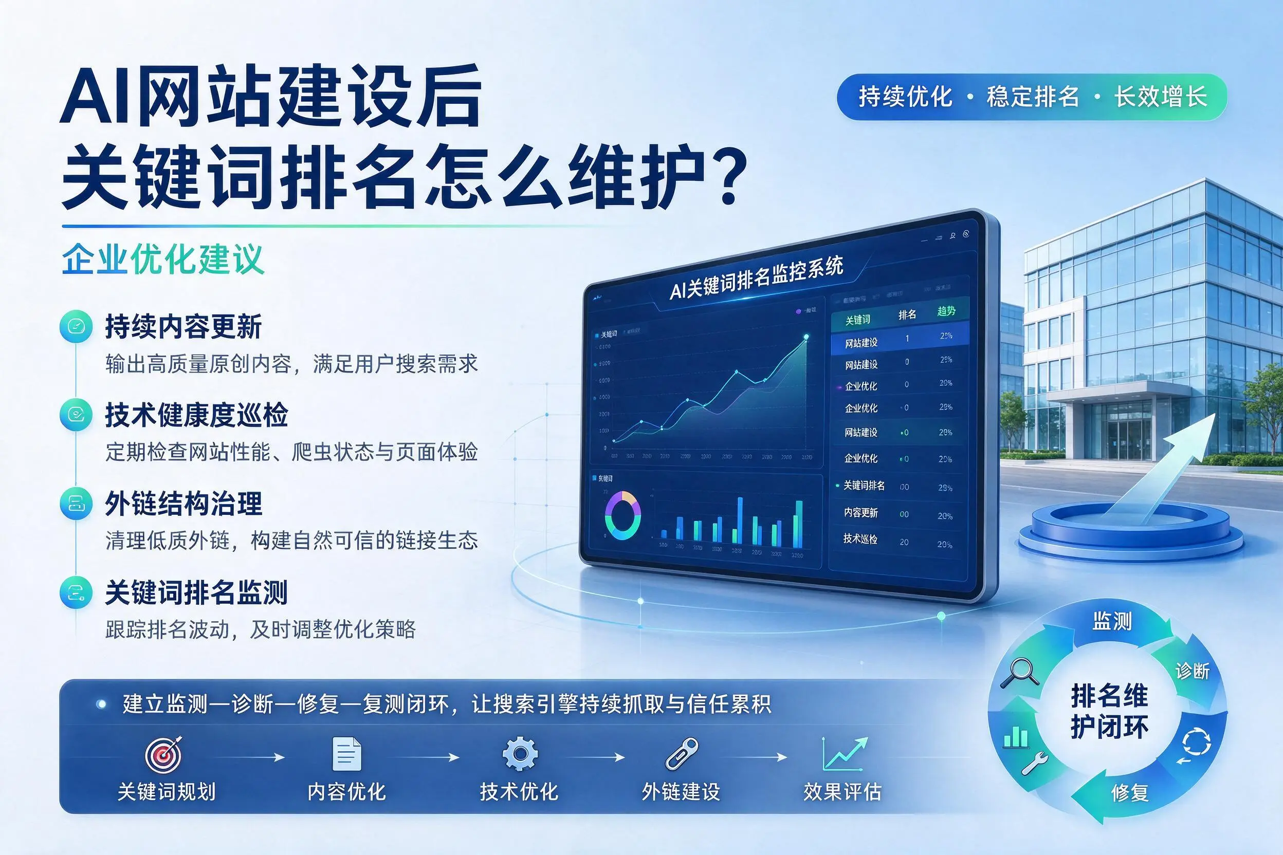 AI网站建设后关键词排名怎么维护？商丘企业优化建议