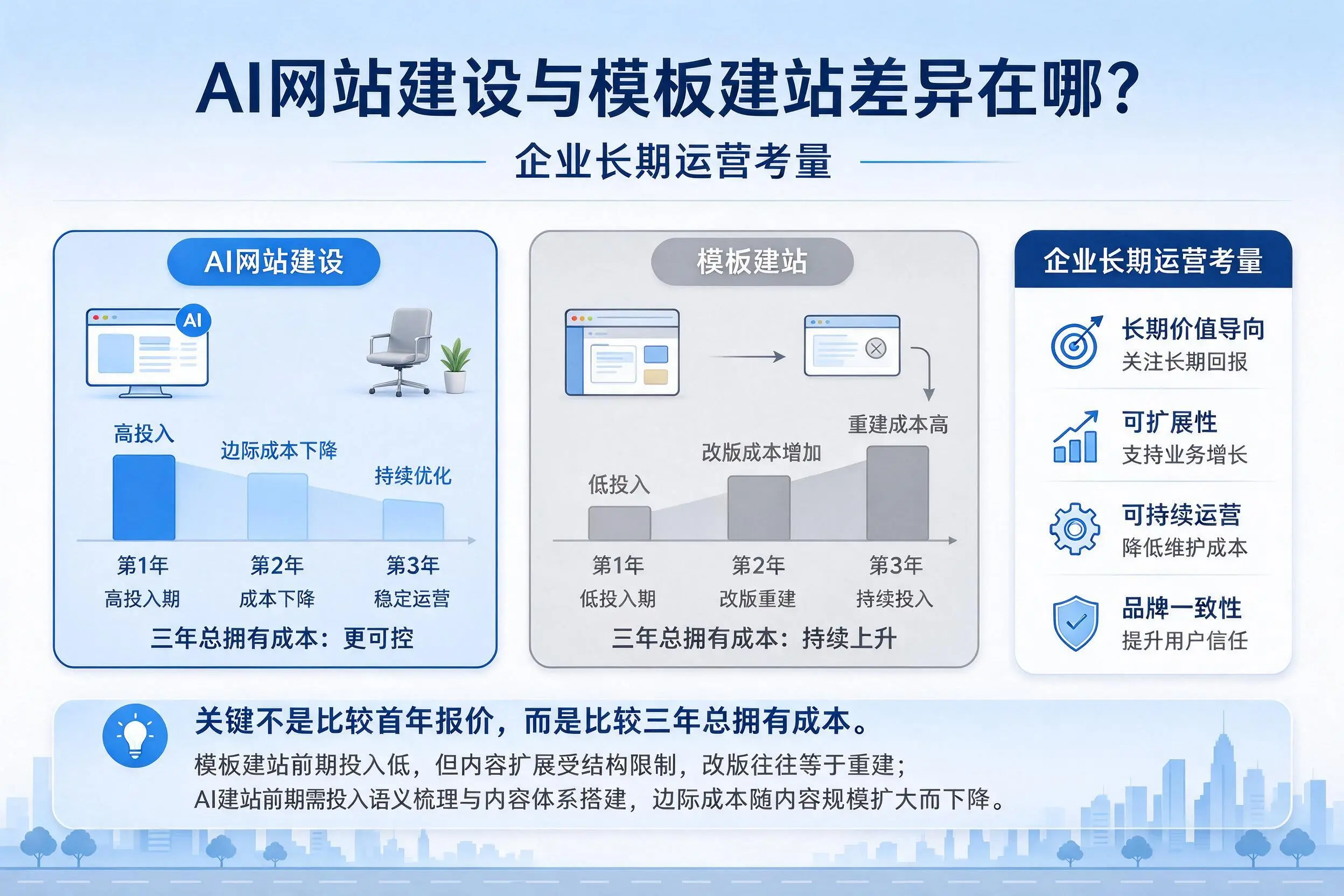 AI网站建设与模板建站差异在哪?商丘企业长期运营考量